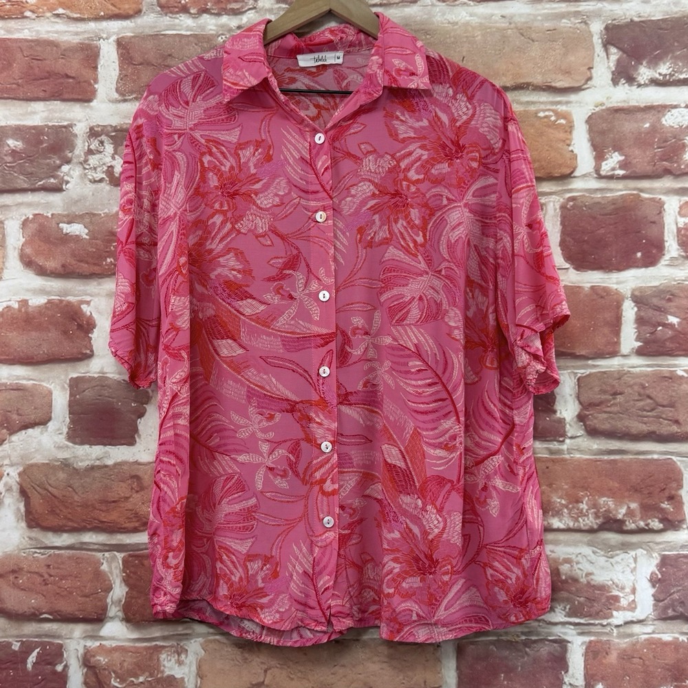 Talulah Top Womens Medium Pink Multicolor Tropical Floral Button Up Casual Shirt